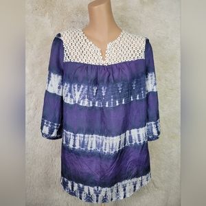 CALYPSO ST BARTH Target Women’s M Tunic Top 100% Silk Blue Tie Dye 3/4 Sleeve U